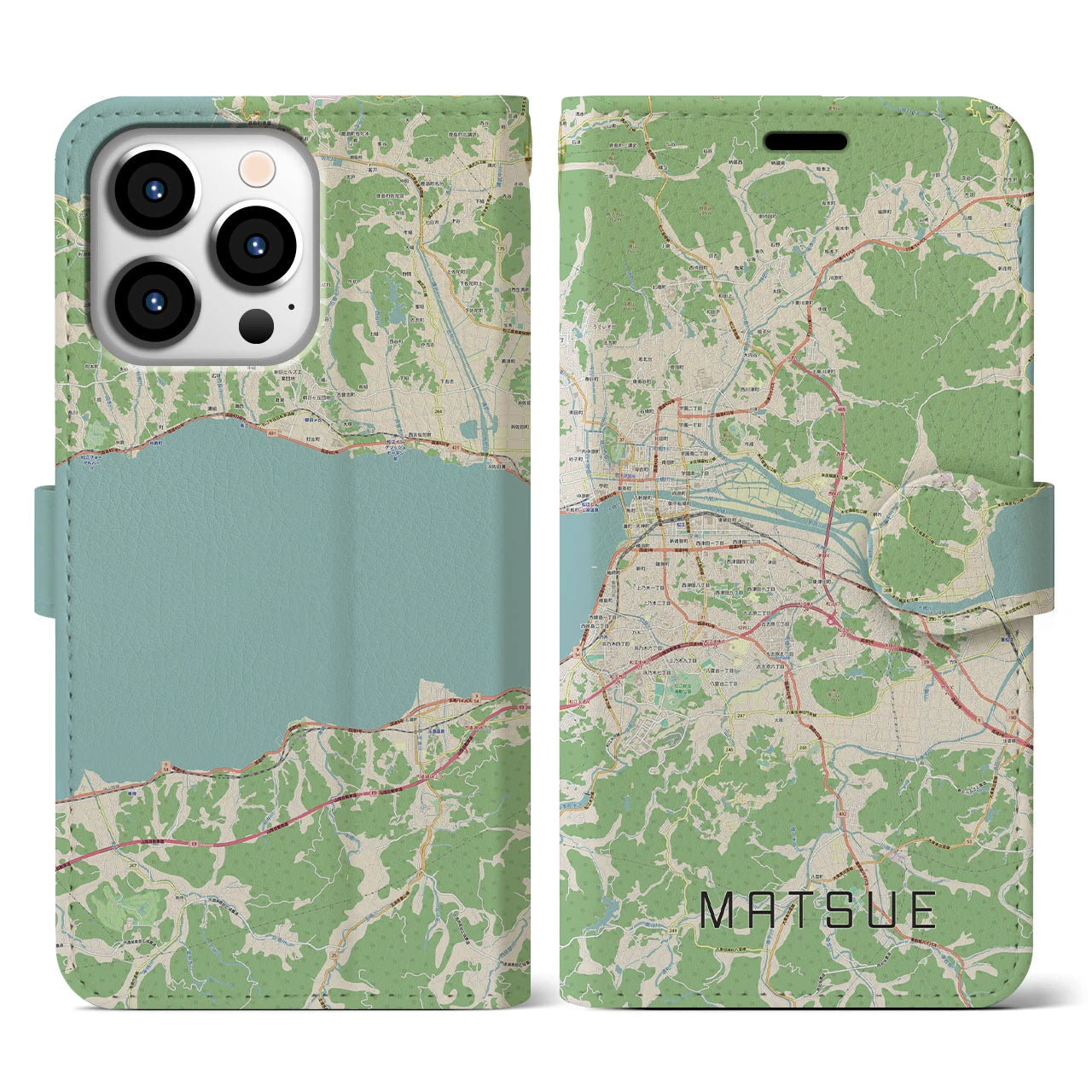 【松江(島根県)】地図柄iPhoneケース(手帳タイプ)ナチュラル・iPhone 13 Pro 用