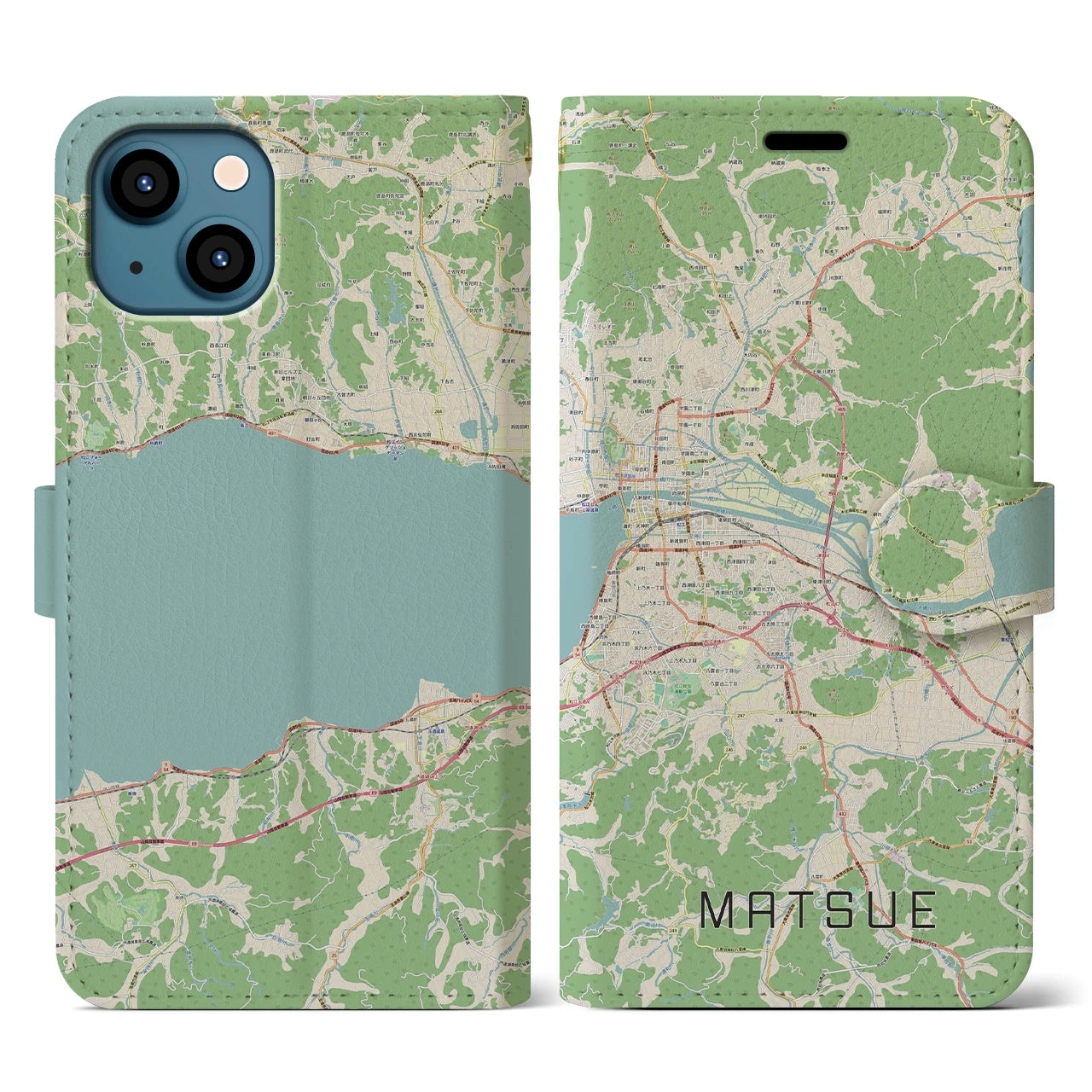 【松江(島根県)】地図柄iPhoneケース(手帳タイプ)ナチュラル・iPhone 13 用