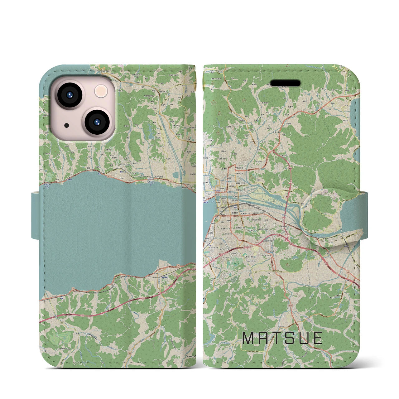 【松江(島根県)】地図柄iPhoneケース(手帳タイプ)ナチュラル・iPhone 13 mini 用
