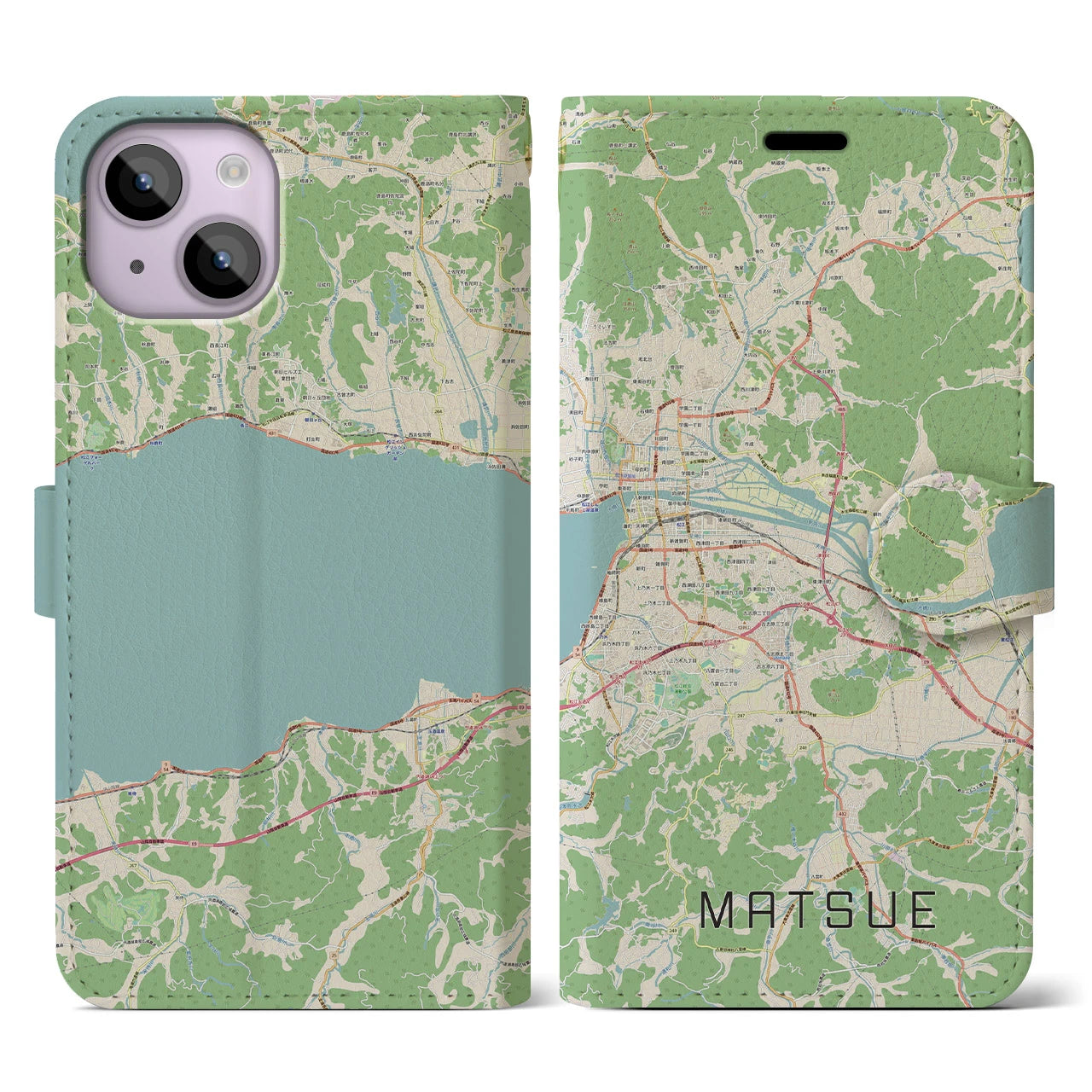 【松江(島根県)】地図柄iPhoneケース(手帳タイプ)ナチュラル・iPhone 14 用