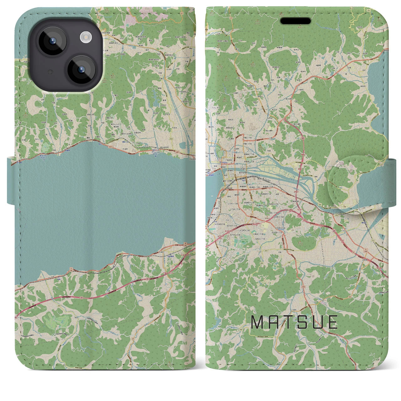 【松江(島根県)】地図柄iPhoneケース(手帳タイプ)ナチュラル・iPhone 14 Plus 用