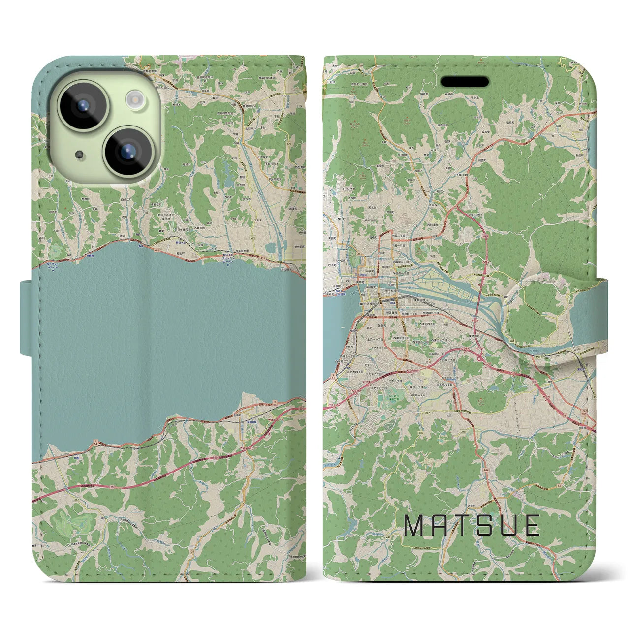 【松江(島根県)】地図柄iPhoneケース(手帳タイプ)ナチュラル・iPhone 15 用