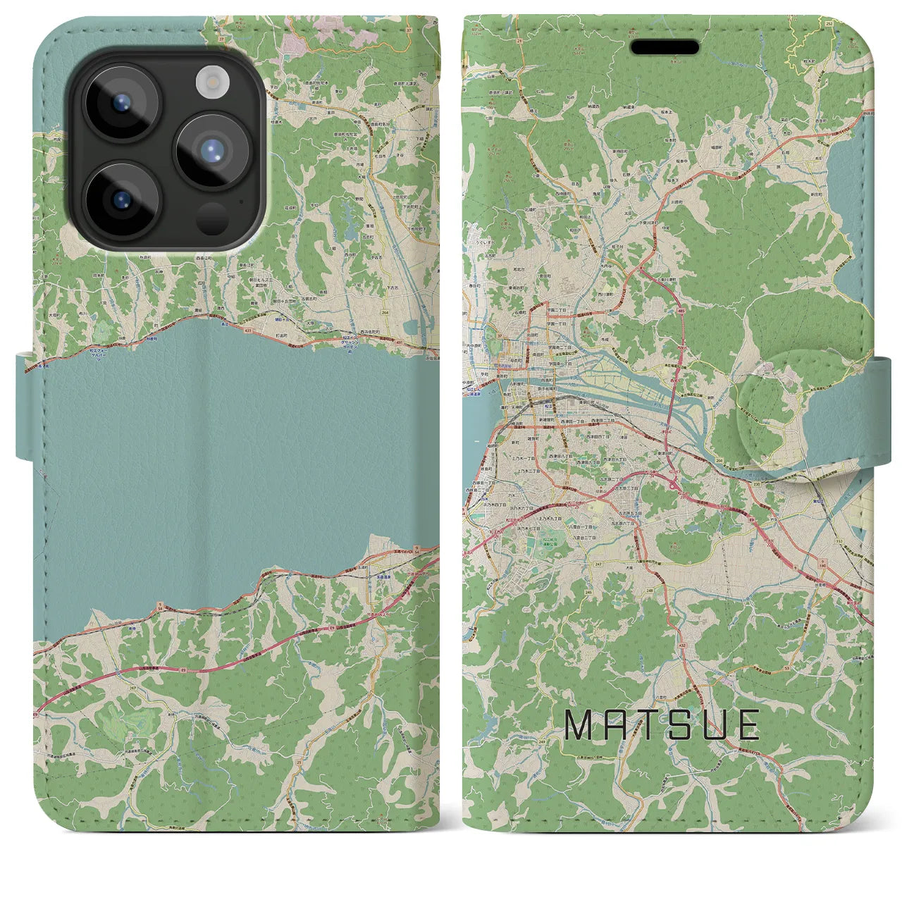 【松江(島根県)】地図柄iPhoneケース(手帳タイプ)ナチュラル・iPhone 15 Pro Max 用