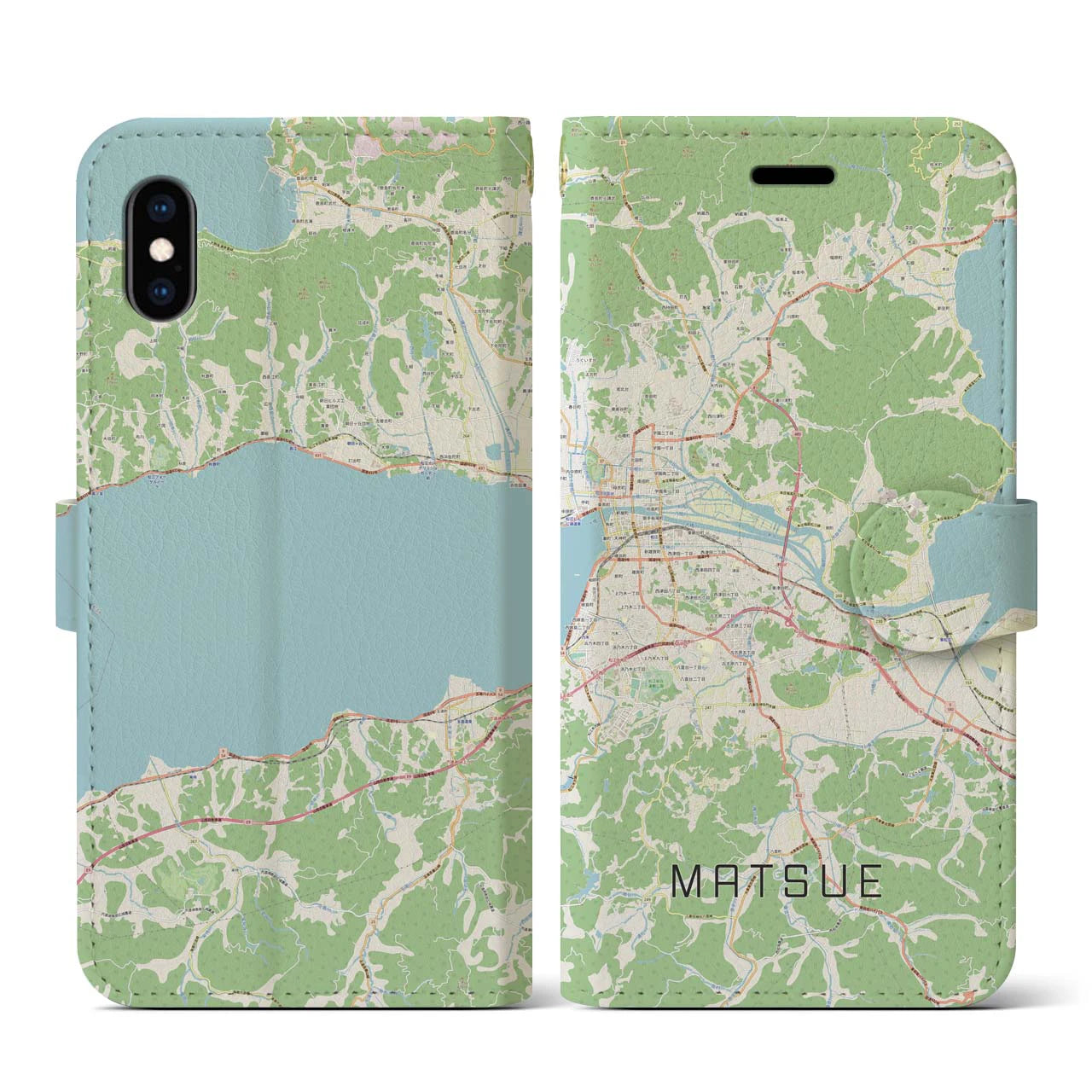 【松江(島根県)】地図柄iPhoneケース(手帳タイプ)ナチュラル・iPhone XS / X 用