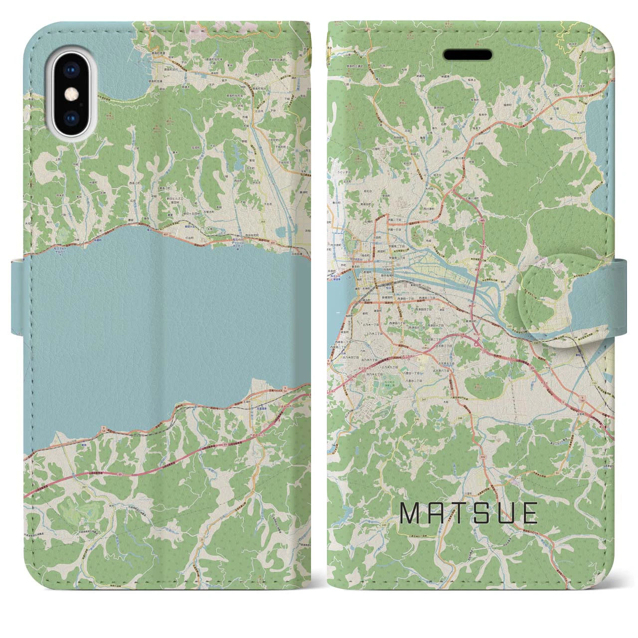 【松江(島根県)】地図柄iPhoneケース(手帳タイプ)ナチュラル・iPhone XS Max 用