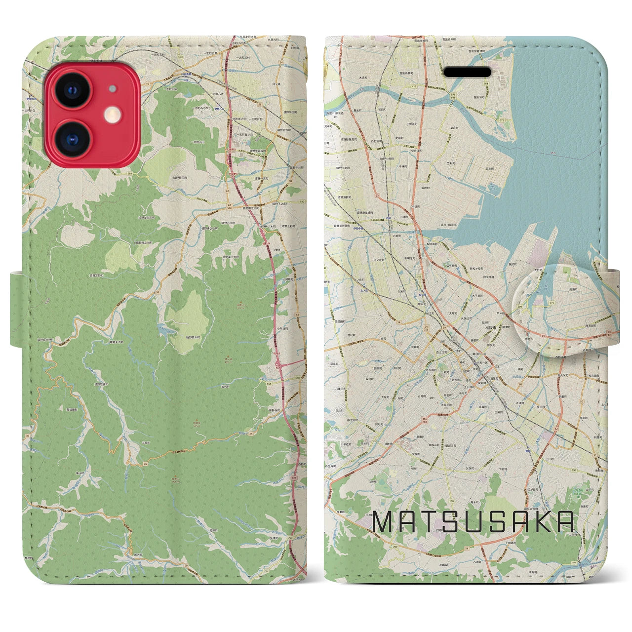 【松阪(三重県)】地図柄iPhoneケース(手帳タイプ)ナチュラル・iPhone 11 用