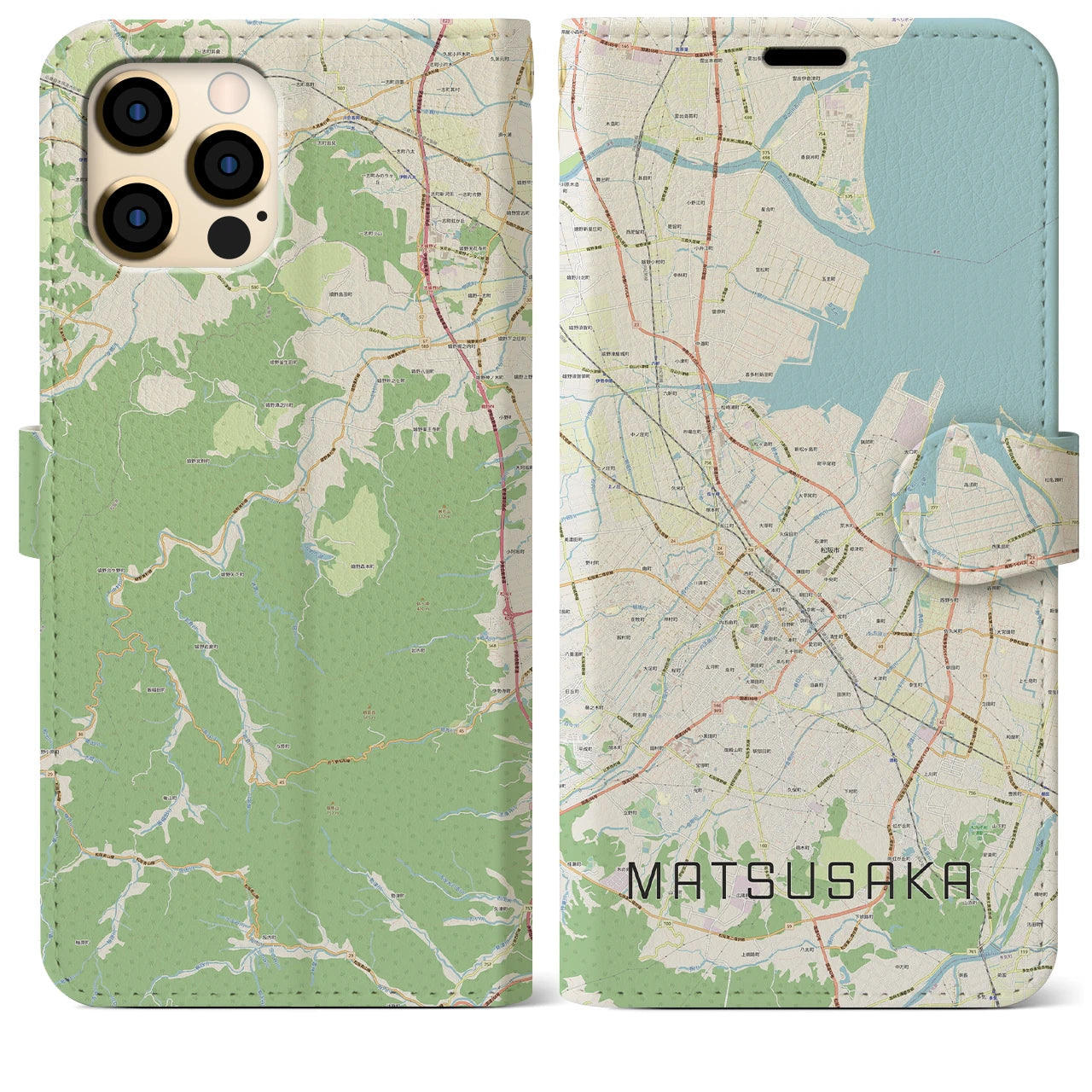 【松阪(三重県)】地図柄iPhoneケース(手帳タイプ)ナチュラル・iPhone 12 Pro Max 用