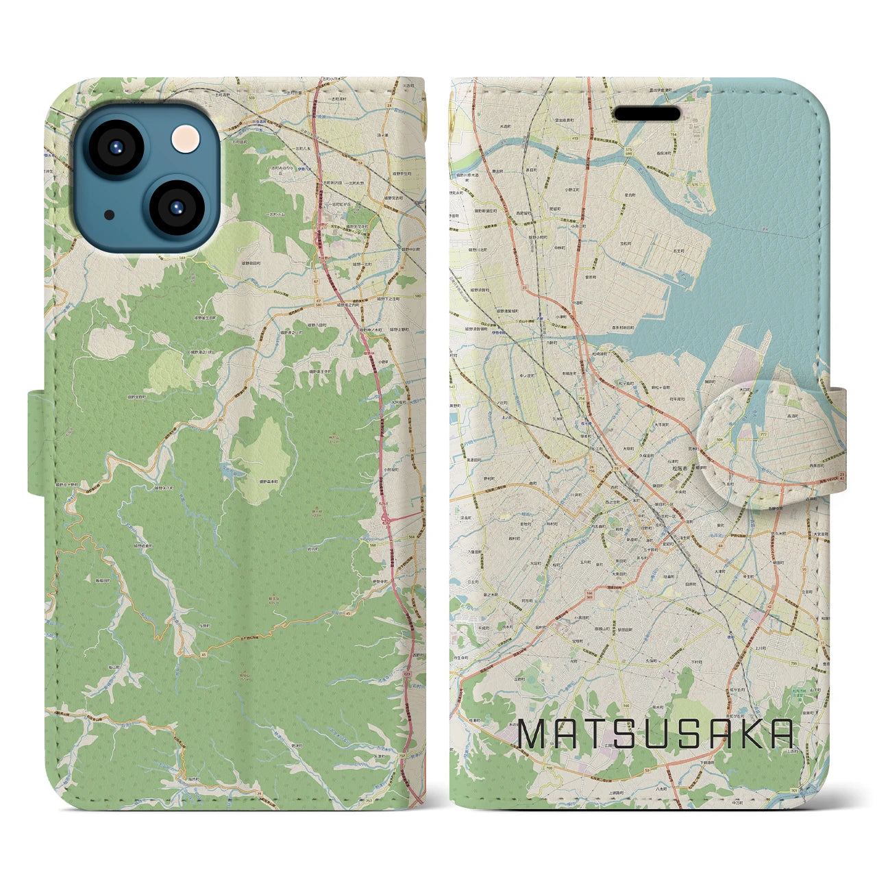 【松阪(三重県)】地図柄iPhoneケース(手帳タイプ)ナチュラル・iPhone 13 用