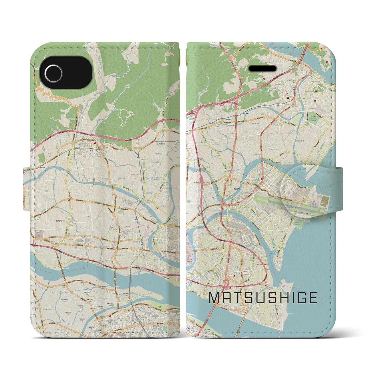 【松茂(徳島県)】地図柄iPhoneケース(手帳タイプ)ナチュラル・iPhone SE(第3 / 第2世代) / 8 / 7 / 6s / 6 用