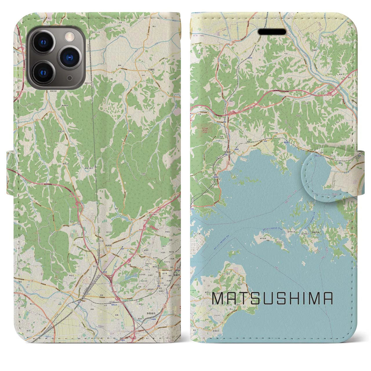 【松島(宮城県)】地図柄iPhoneケース(手帳タイプ)ナチュラル・iPhone 11 Pro Max 用