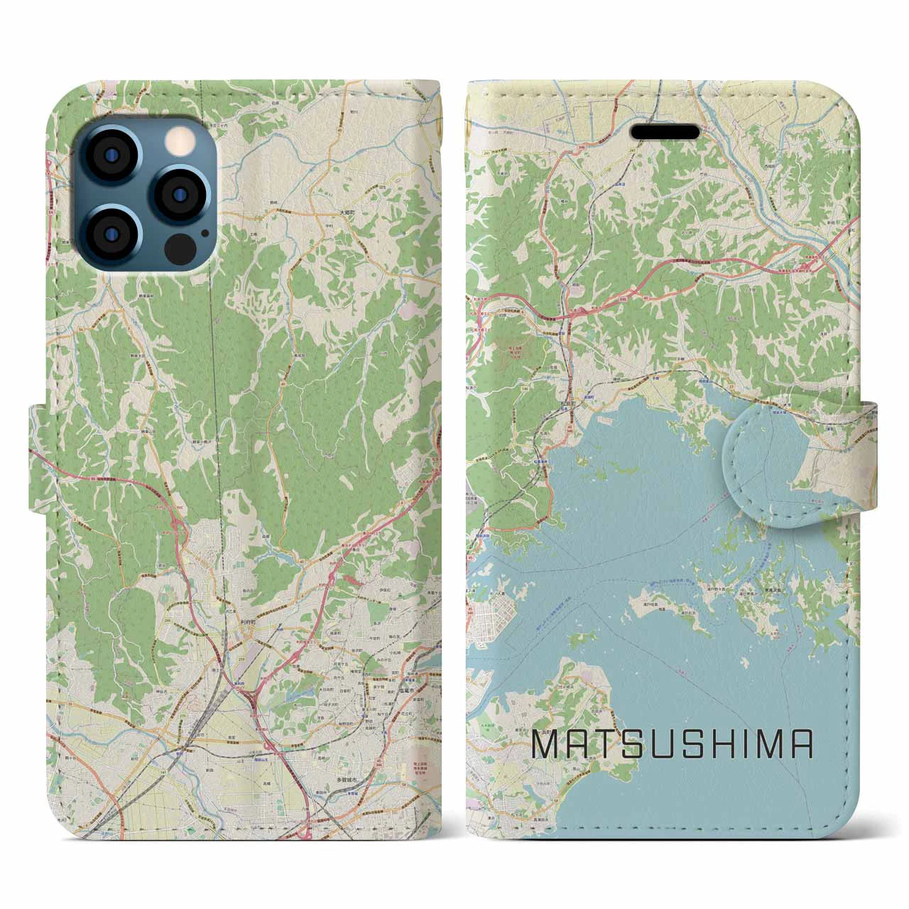 【松島(宮城県)】地図柄iPhoneケース(手帳タイプ)ナチュラル・iPhone 12 / 12 Pro 用
