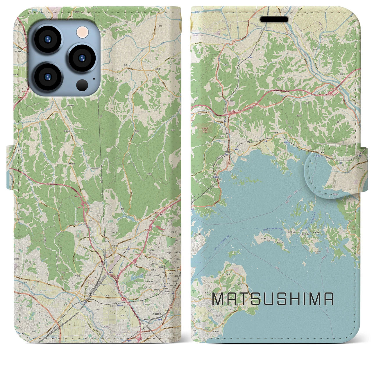 【松島(宮城県)】地図柄iPhoneケース(手帳タイプ)ナチュラル・iPhone 13 Pro Max 用