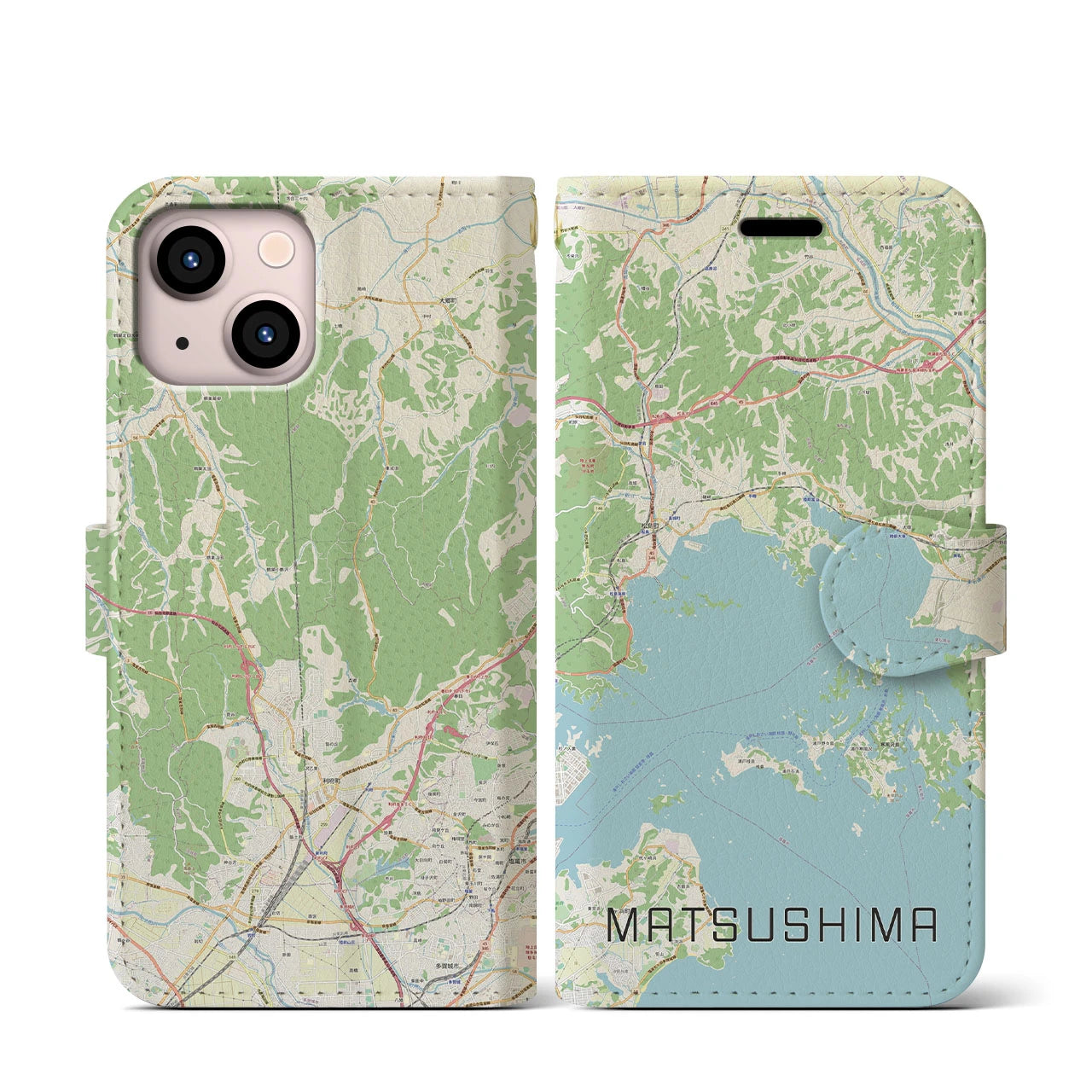 【松島(宮城県)】地図柄iPhoneケース(手帳タイプ)ナチュラル・iPhone 13 mini 用