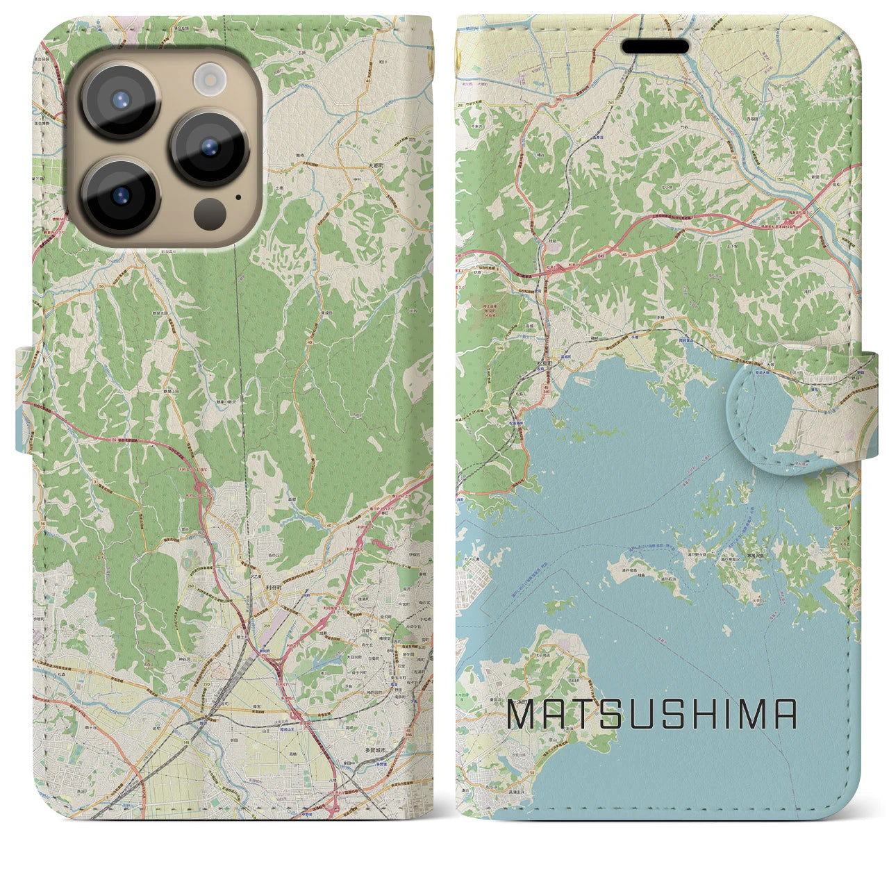 【松島(宮城県)】地図柄iPhoneケース(手帳タイプ)ナチュラル・iPhone 14 Pro Max 用