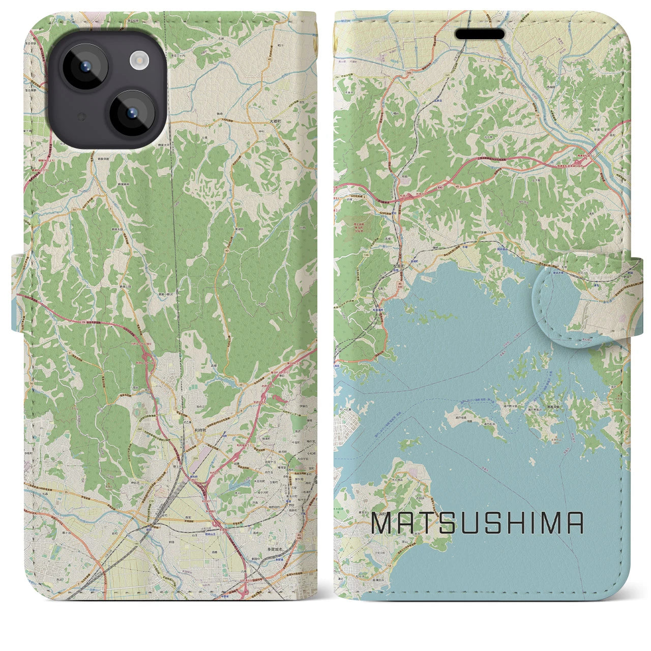 【松島(宮城県)】地図柄iPhoneケース(手帳タイプ)ナチュラル・iPhone 14 Plus 用