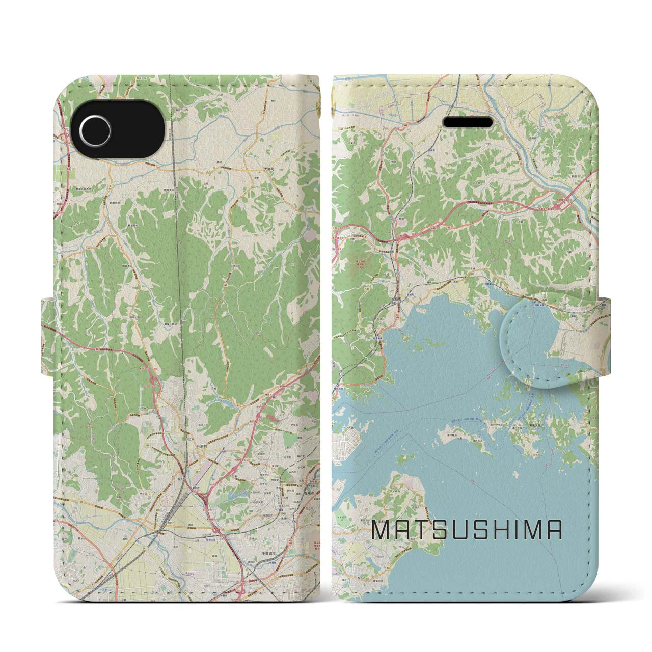 【松島(宮城県)】地図柄iPhoneケース(手帳タイプ)ナチュラル・iPhone SE(第3 / 第2世代) / 8 / 7 / 6s / 6 用