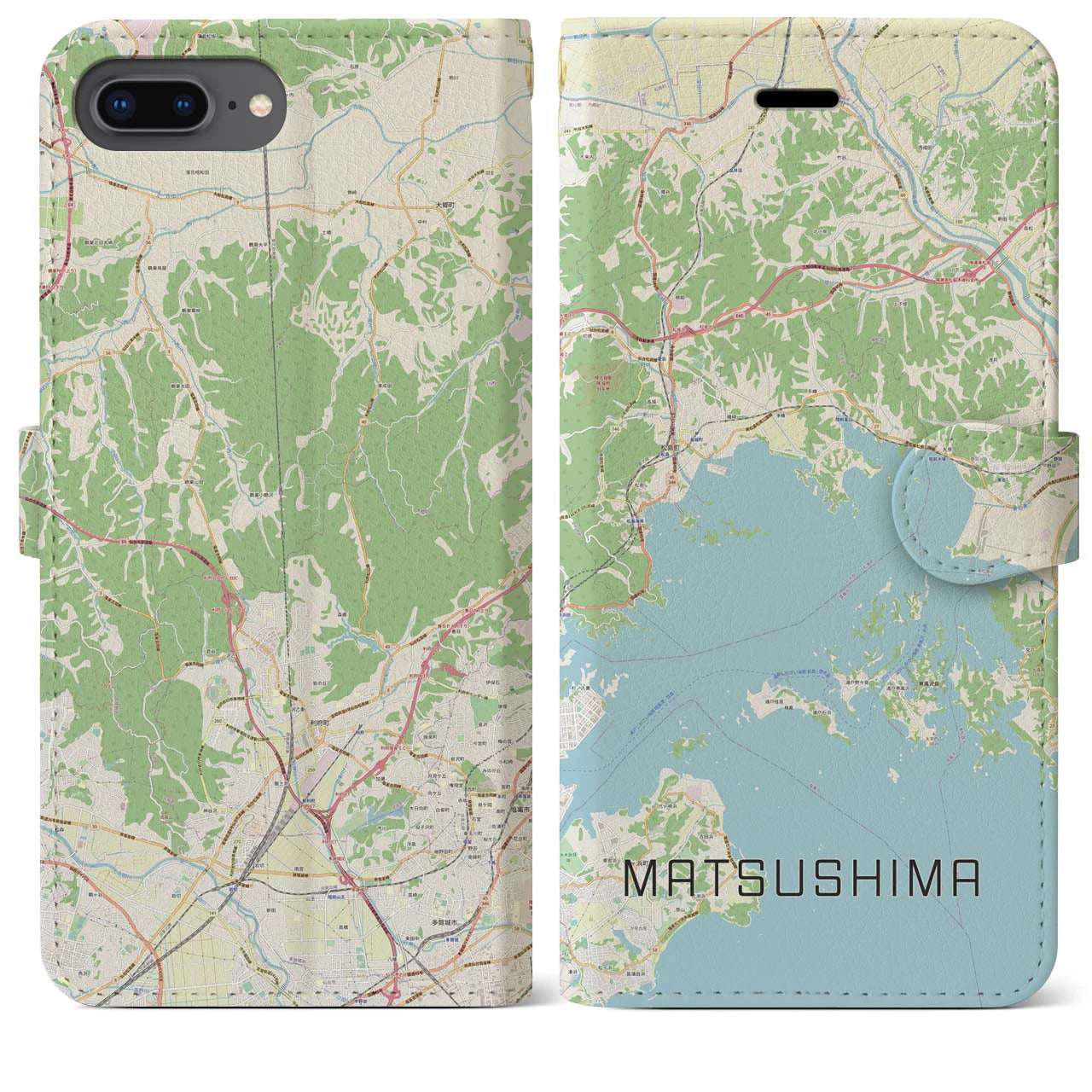 【松島(宮城県)】地図柄iPhoneケース(手帳タイプ)ナチュラル・iPhone 8Plus /7Plus / 6sPlus / 6Plus 用