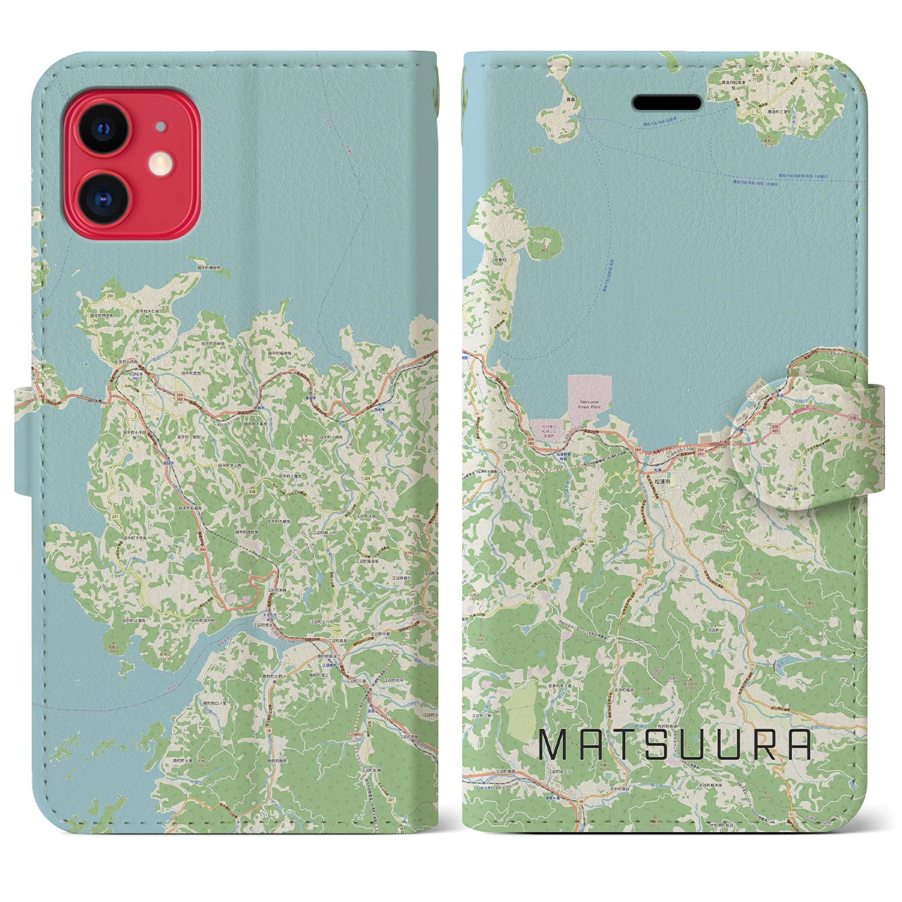 【松浦(長崎県)】地図柄iPhoneケース(手帳タイプ)ナチュラル・iPhone 11 用