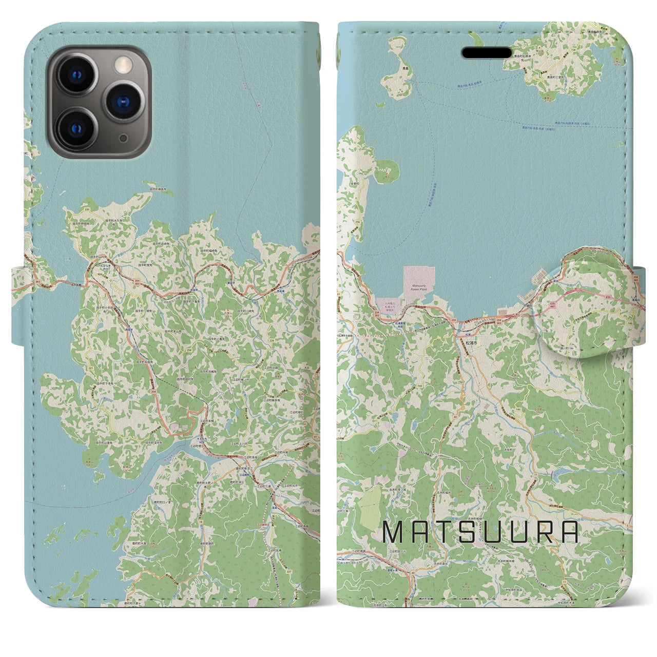 【松浦(長崎県)】地図柄iPhoneケース(手帳タイプ)ナチュラル・iPhone 11 Pro Max 用