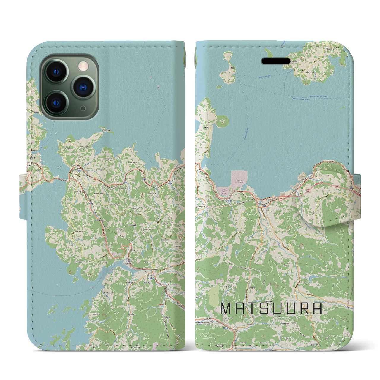 【松浦(長崎県)】地図柄iPhoneケース(手帳タイプ)ナチュラル・iPhone 11 Pro 用