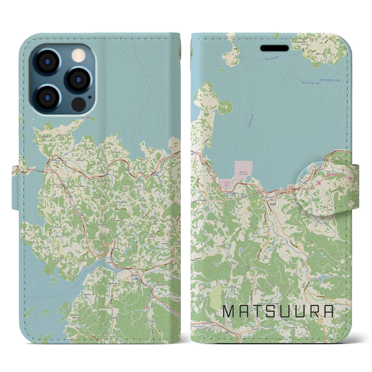 【松浦(長崎県)】地図柄iPhoneケース(手帳タイプ)ナチュラル・iPhone 12 / 12 Pro 用