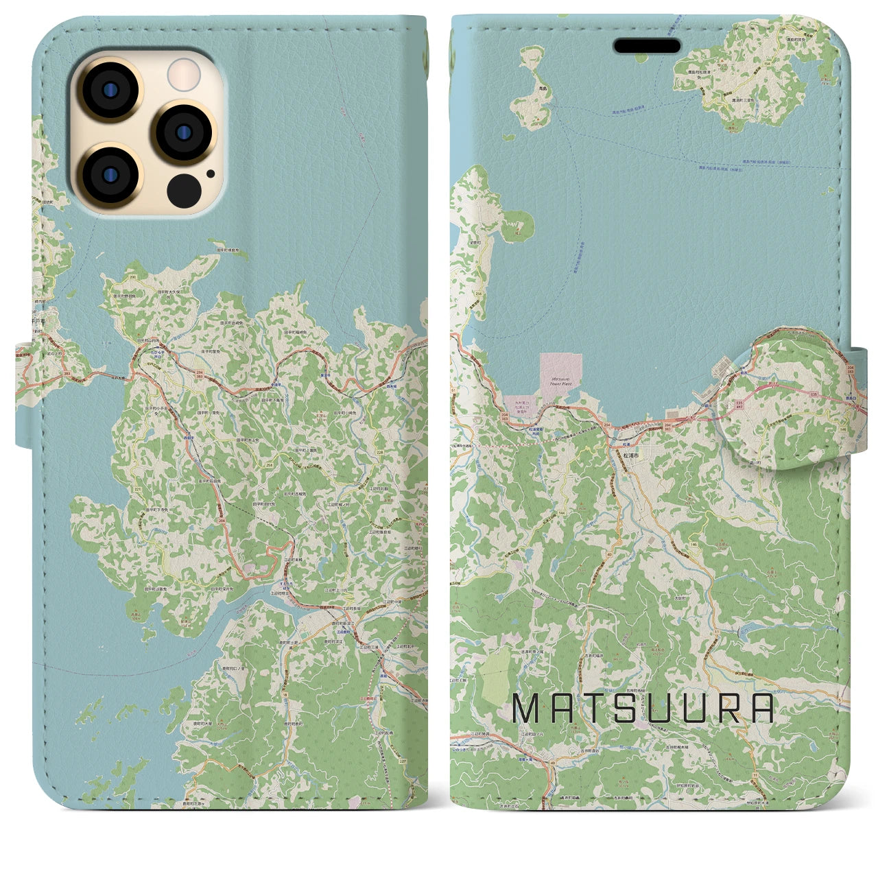 【松浦(長崎県)】地図柄iPhoneケース(手帳タイプ)ナチュラル・iPhone 12 Pro Max 用
