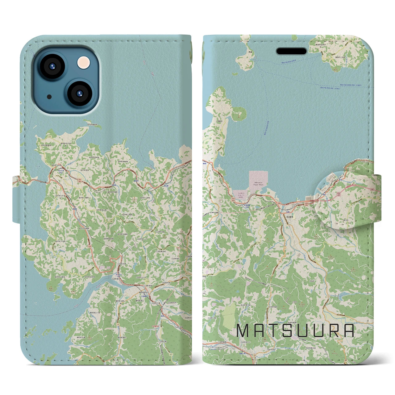 【松浦(長崎県)】地図柄iPhoneケース(手帳タイプ)ナチュラル・iPhone 13 用