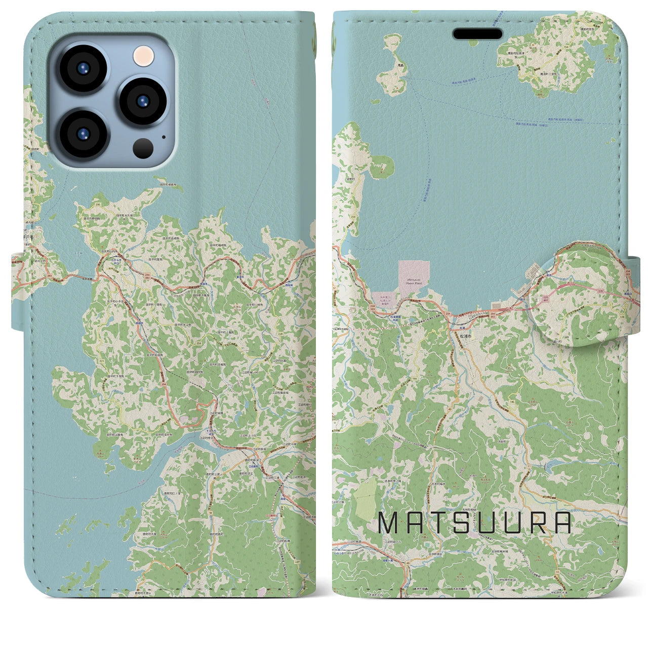 【松浦(長崎県)】地図柄iPhoneケース(手帳タイプ)ナチュラル・iPhone 13 Pro Max 用