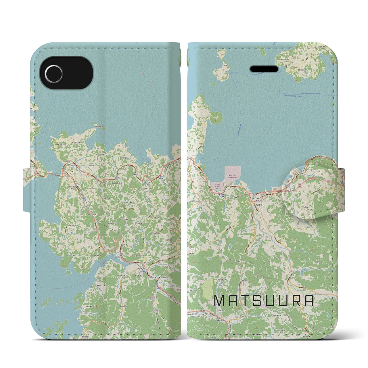 【松浦(長崎県)】地図柄iPhoneケース(手帳タイプ)ナチュラル・iPhone SE(第3 / 第2世代) / 8 / 7 / 6s / 6 用