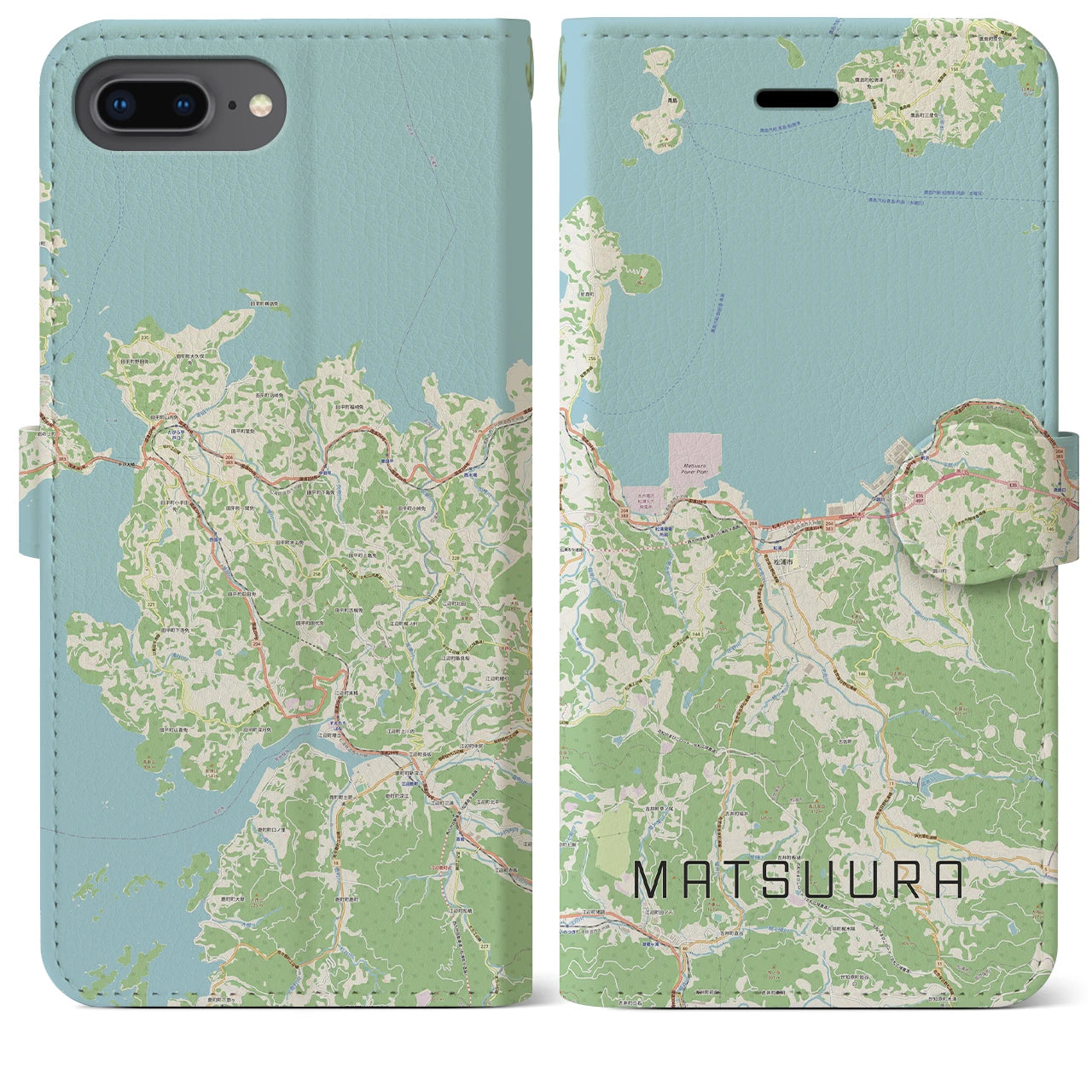【松浦(長崎県)】地図柄iPhoneケース(手帳タイプ)ナチュラル・iPhone 8Plus /7Plus / 6sPlus / 6Plus 用