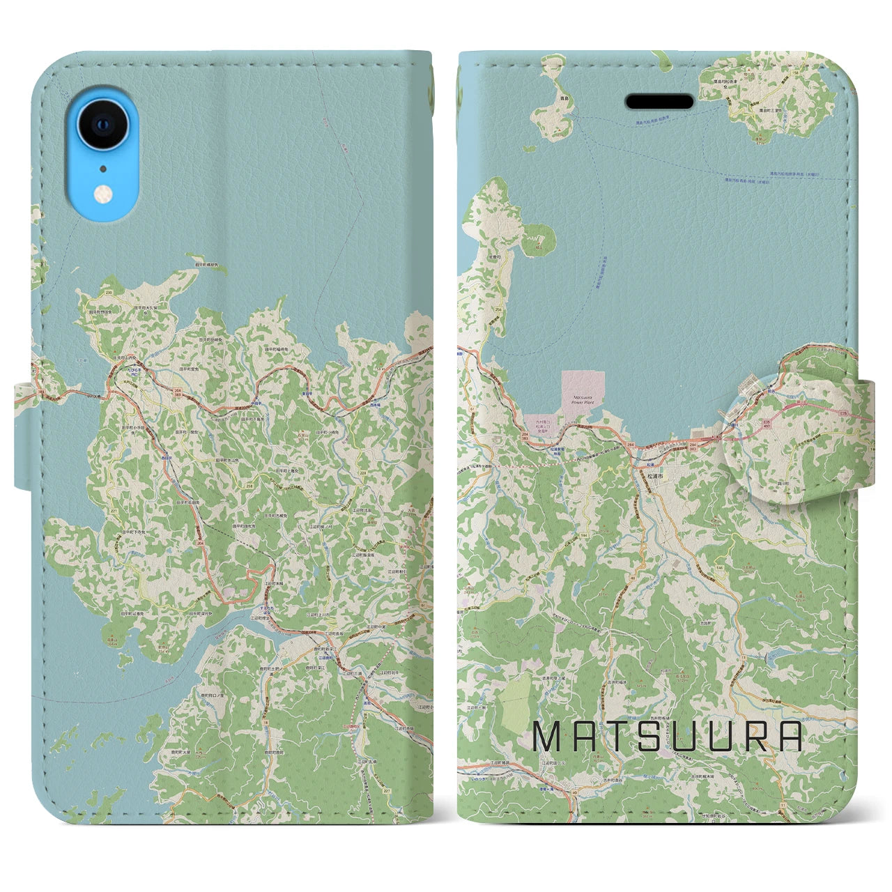 【松浦(長崎県)】地図柄iPhoneケース(手帳タイプ)ナチュラル・iPhone XR 用