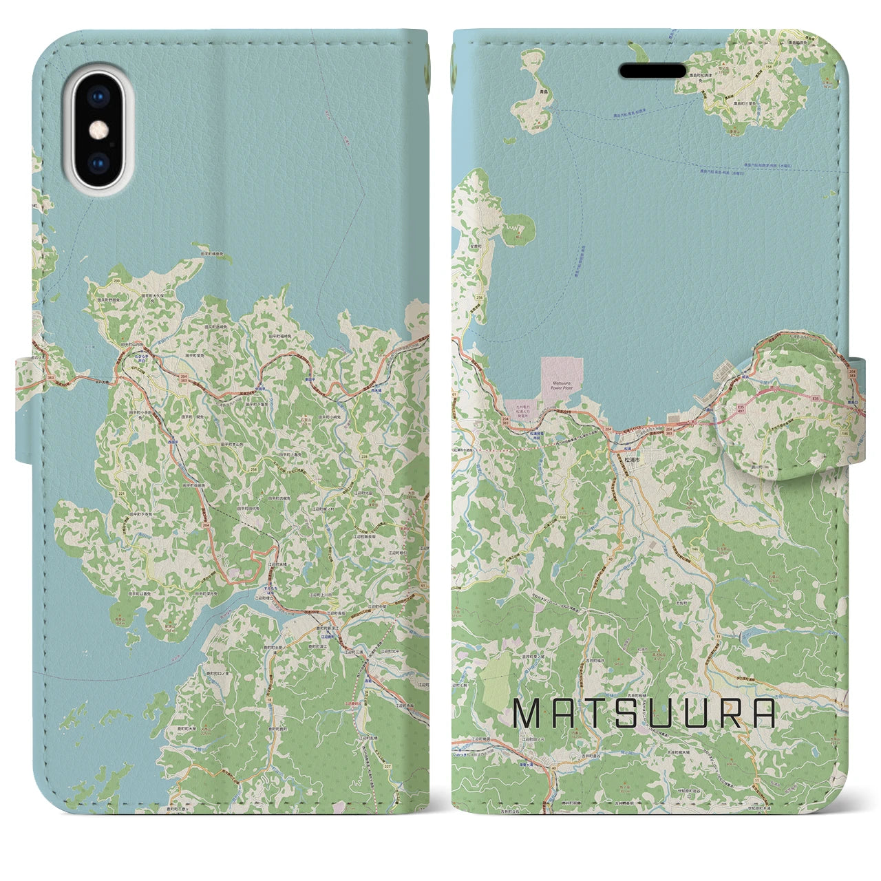 【松浦(長崎県)】地図柄iPhoneケース(手帳タイプ)ナチュラル・iPhone XS Max 用
