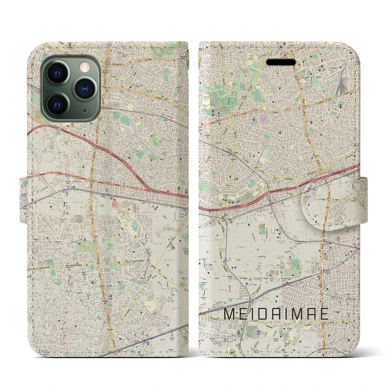【明大前(東京都)】地図柄iPhoneケース(手帳タイプ)ナチュラル・iPhone 11 Pro 用