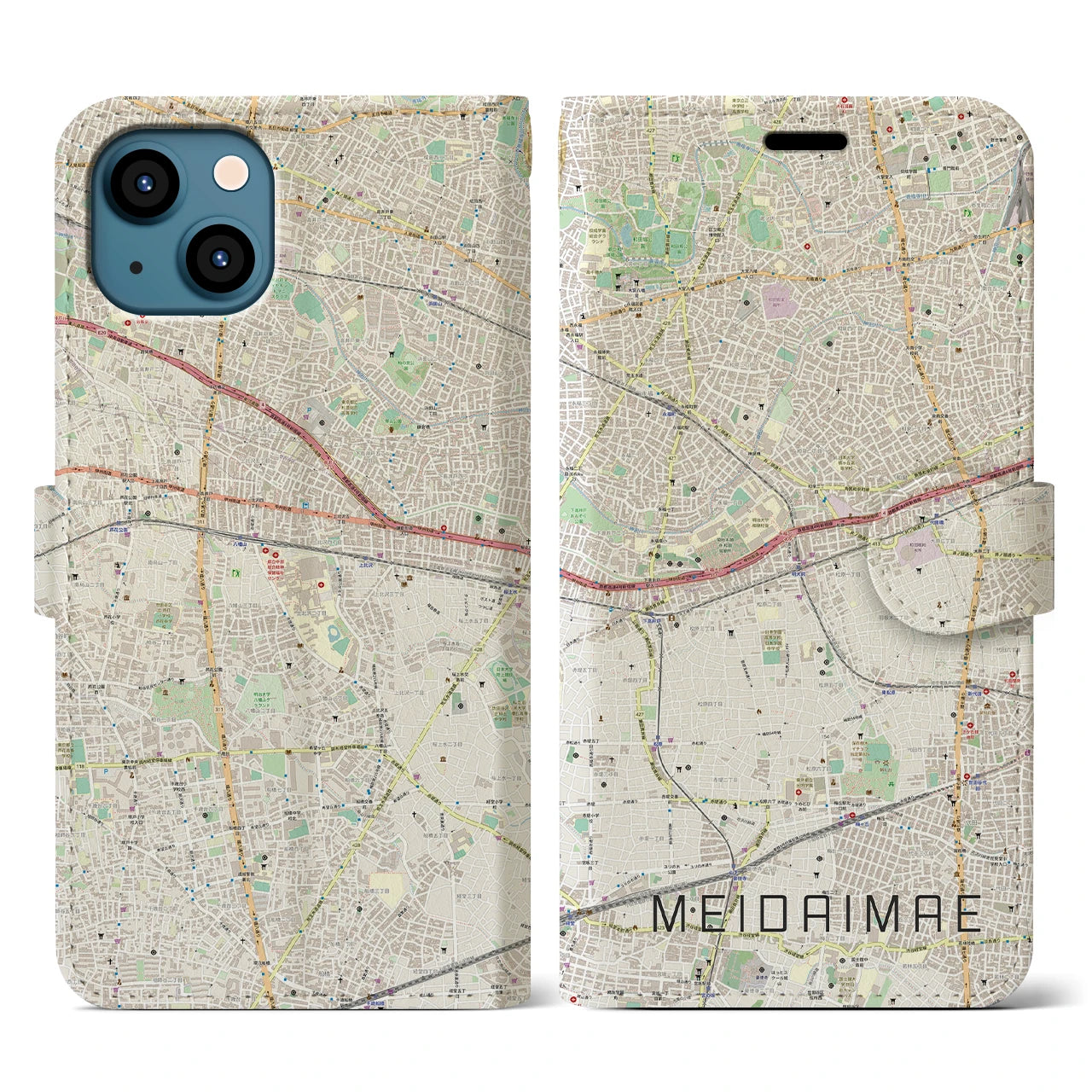 【明大前(東京都)】地図柄iPhoneケース(手帳タイプ)ナチュラル・iPhone 13 用