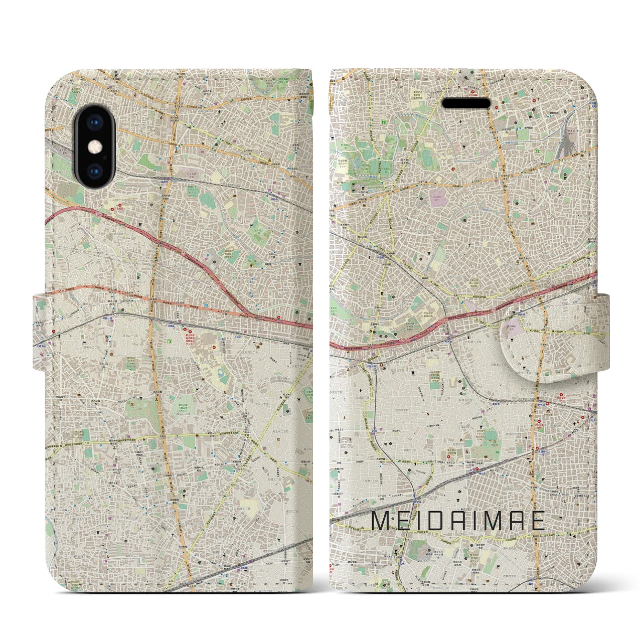 【明大前(東京都)】地図柄iPhoneケース(手帳タイプ)ナチュラル・iPhone XS / X 用