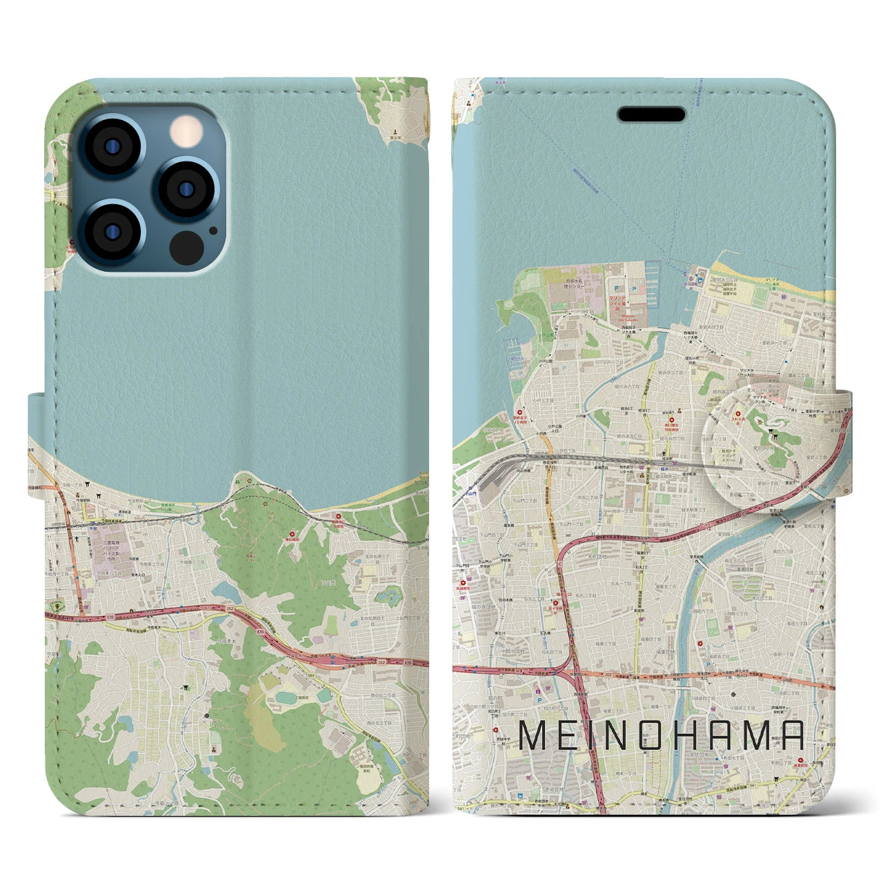 【姪浜(福岡県)】地図柄iPhoneケース(手帳タイプ)ナチュラル・iPhone 12 / 12 Pro 用