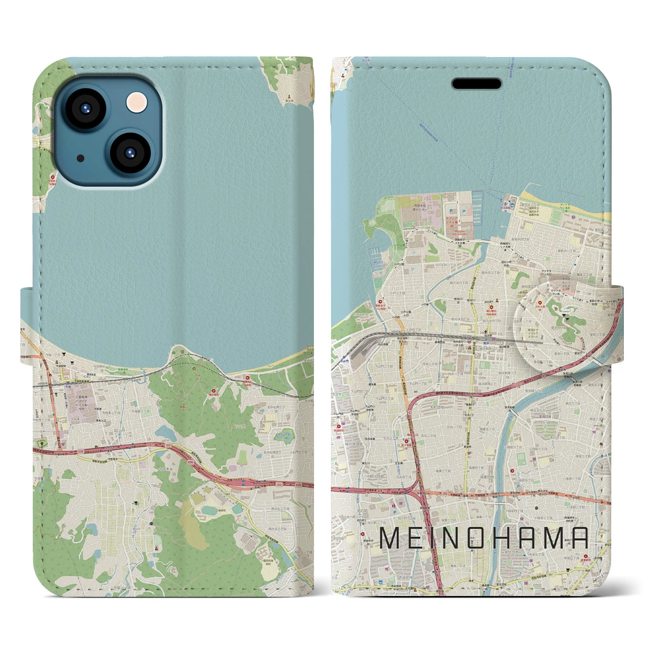 【姪浜(福岡県)】地図柄iPhoneケース(手帳タイプ)ナチュラル・iPhone 13 用