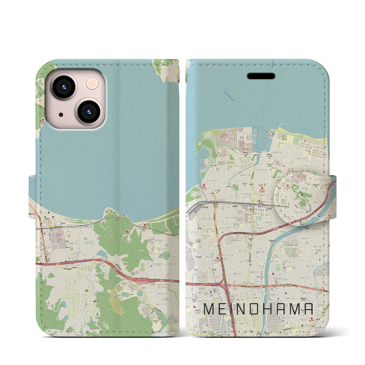【姪浜(福岡県)】地図柄iPhoneケース(手帳タイプ)ナチュラル・iPhone 13 mini 用