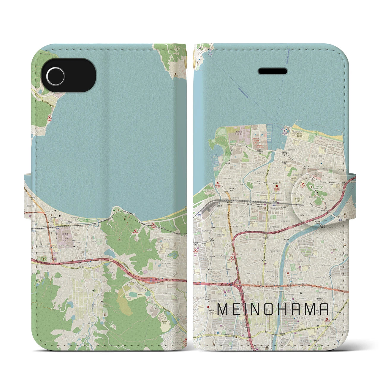 【姪浜(福岡県)】地図柄iPhoneケース(手帳タイプ)ナチュラル・iPhone SE(第3 / 第2世代) / 8 / 7 / 6s / 6 用