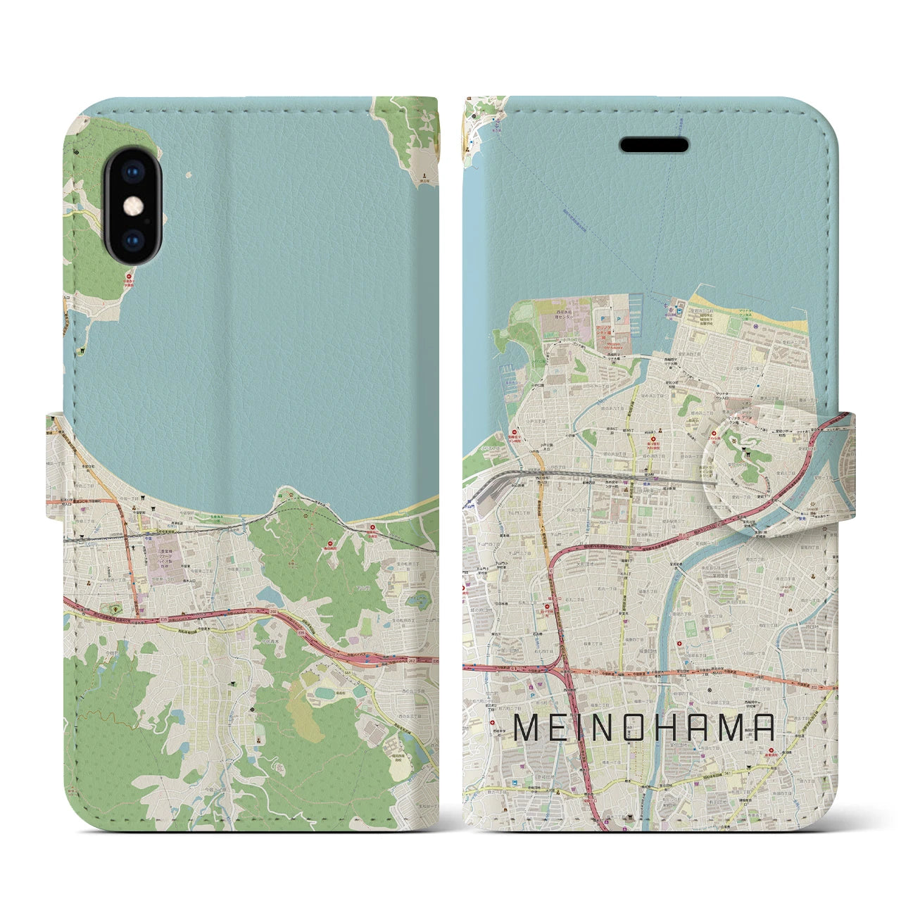 【姪浜(福岡県)】地図柄iPhoneケース(手帳タイプ)ナチュラル・iPhone XS / X 用