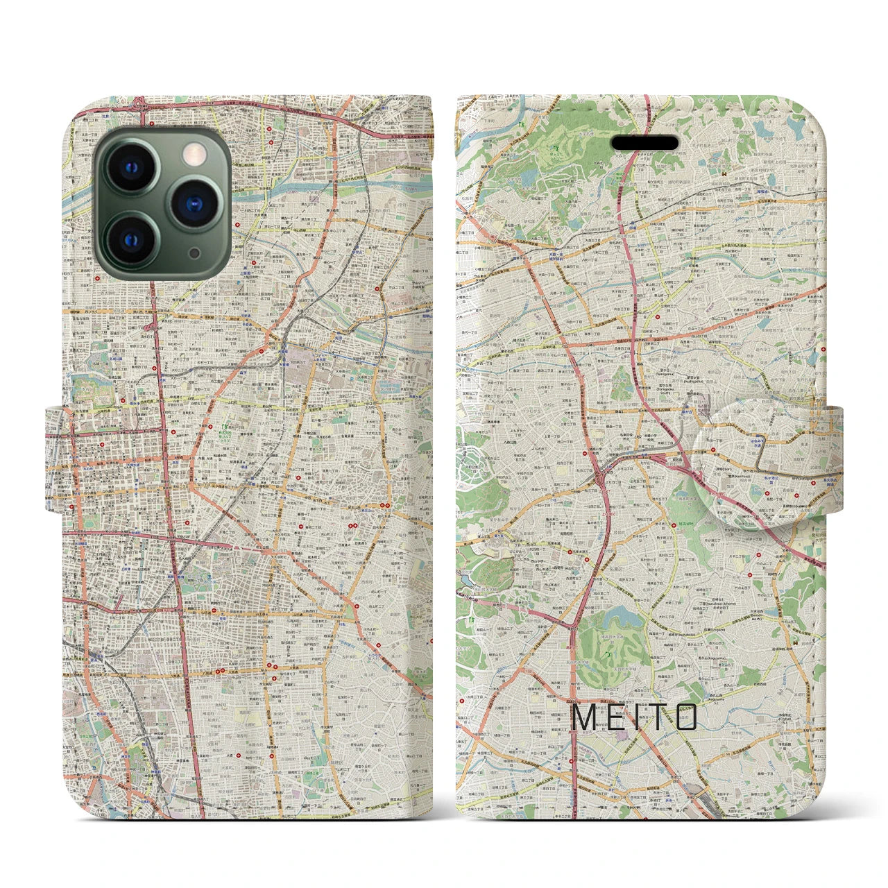 【名東(愛知県)】地図柄iPhoneケース(手帳タイプ)ナチュラル・iPhone 11 Pro 用