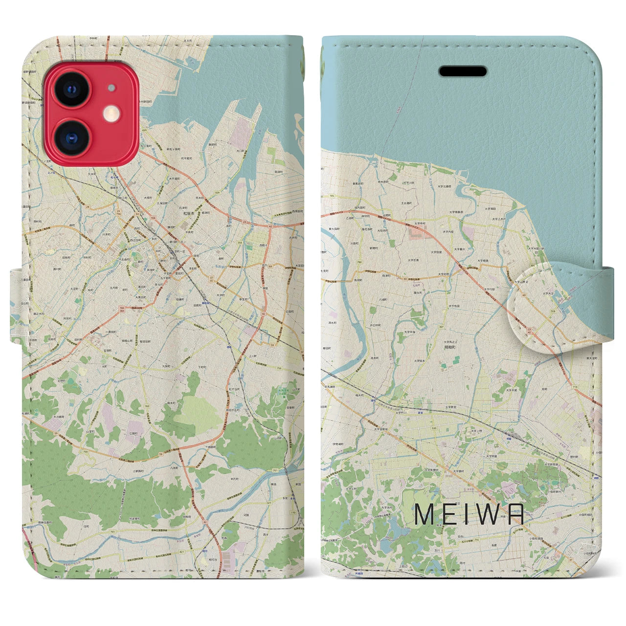 【明和(三重県)】地図柄iPhoneケース(手帳タイプ)ナチュラル・iPhone 11 用