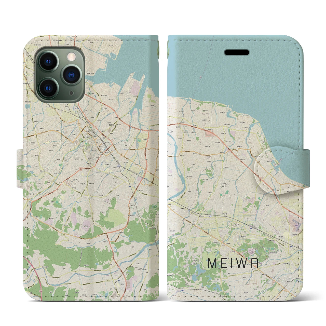 【明和(三重県)】地図柄iPhoneケース(手帳タイプ)ナチュラル・iPhone 11 Pro 用
