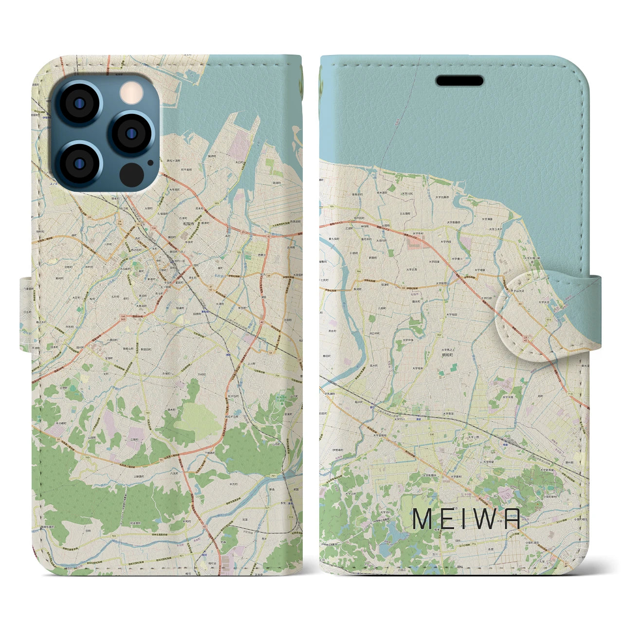 【明和(三重県)】地図柄iPhoneケース(手帳タイプ)ナチュラル・iPhone 12 / 12 Pro 用
