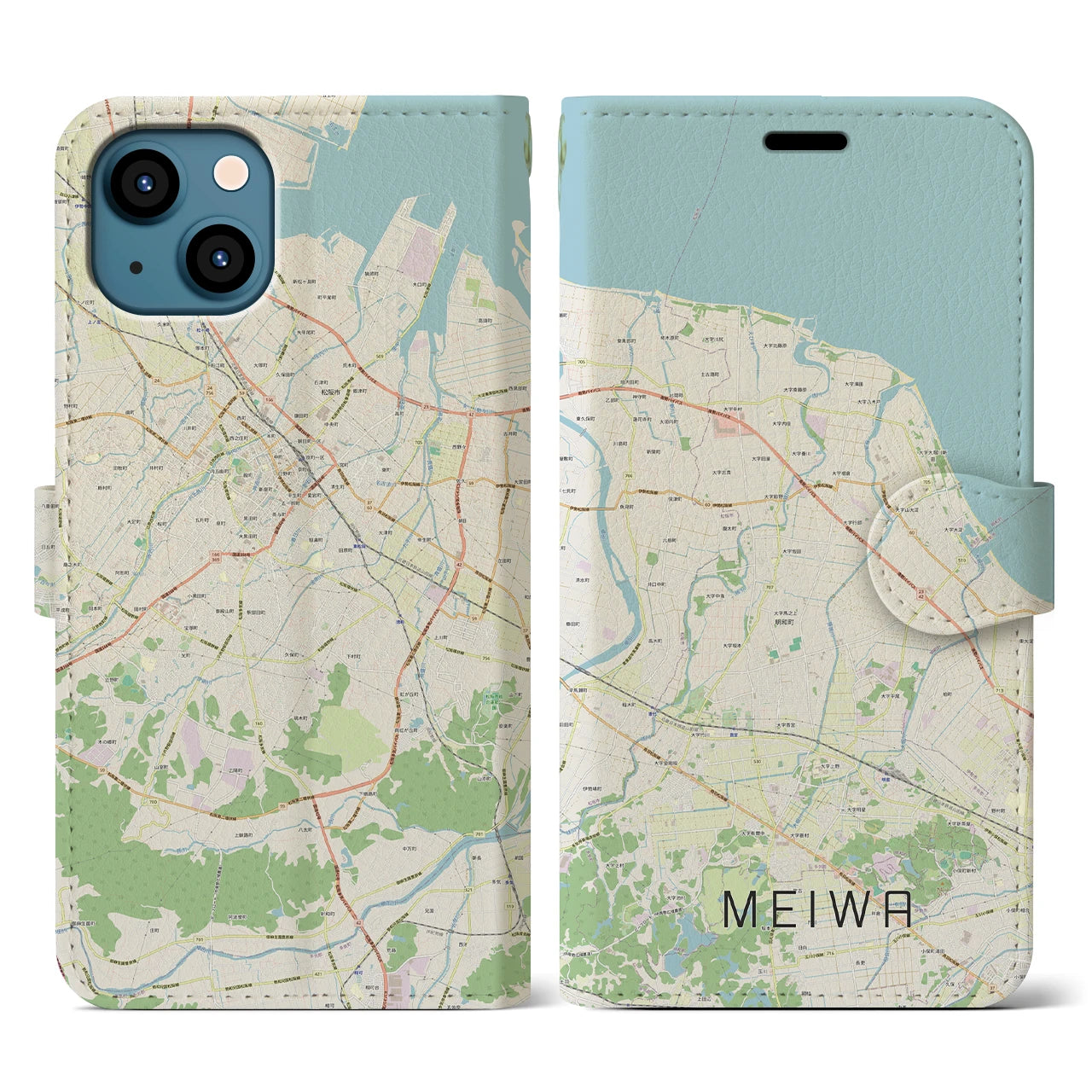 【明和(三重県)】地図柄iPhoneケース(手帳タイプ)ナチュラル・iPhone 13 用