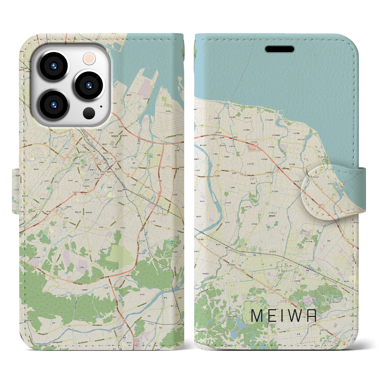【明和(三重県)】地図柄iPhoneケース(手帳タイプ)ナチュラル・iPhone 13 Pro 用