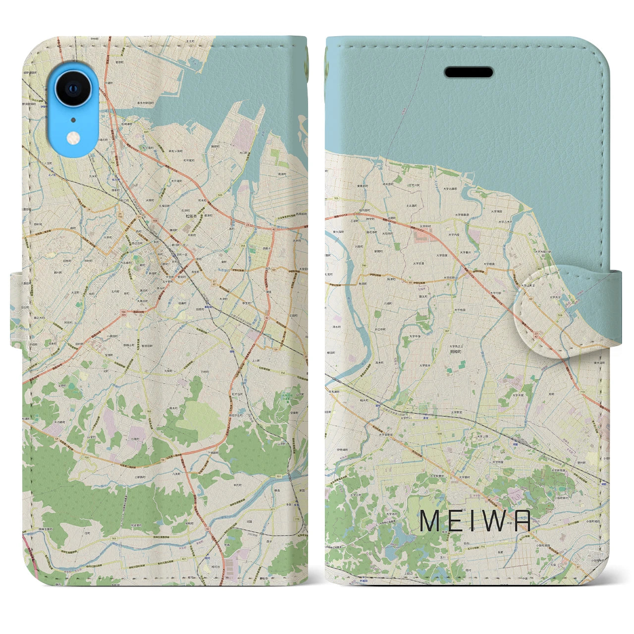 【明和(三重県)】地図柄iPhoneケース(手帳タイプ)ナチュラル・iPhone XR 用