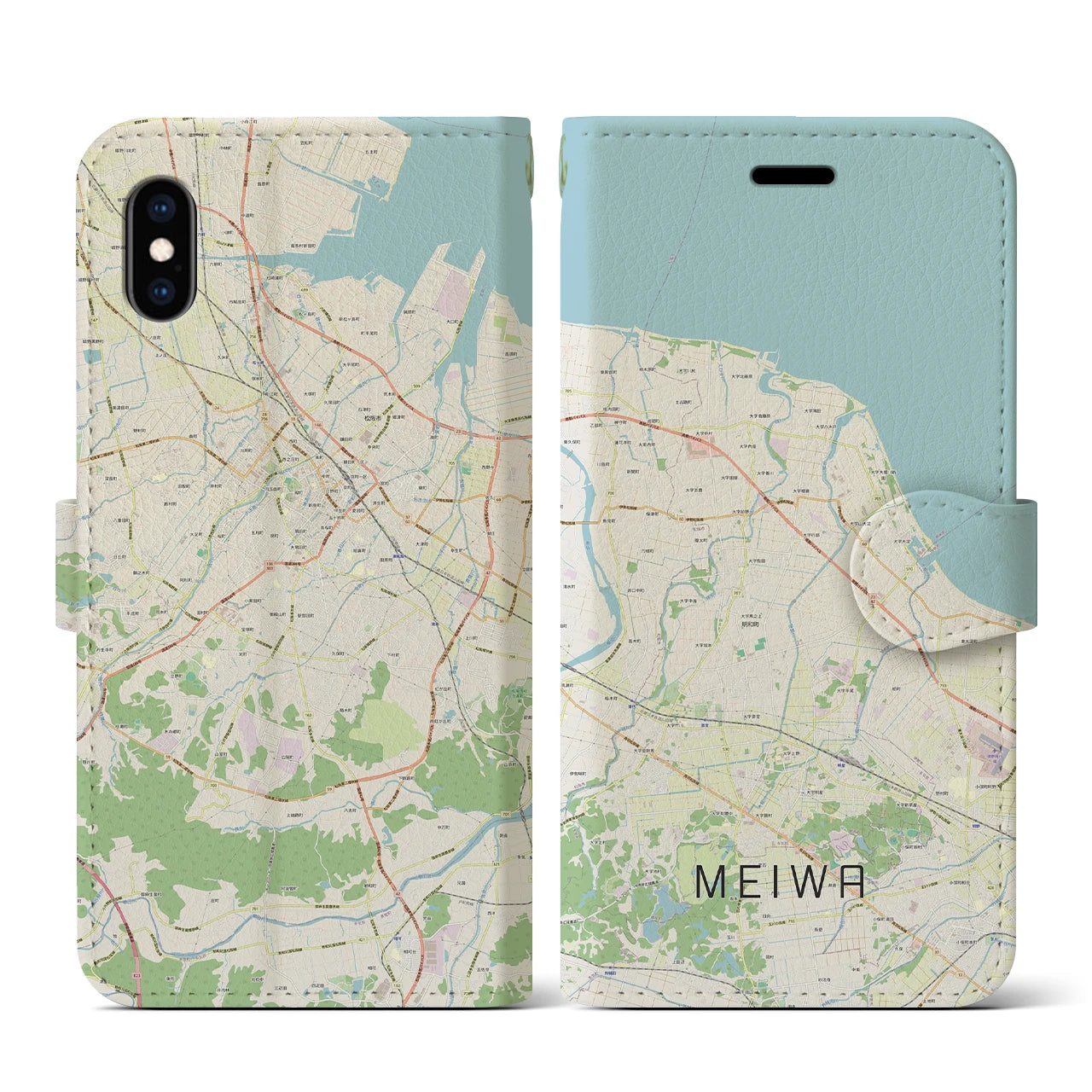 【明和(三重県)】地図柄iPhoneケース(手帳タイプ)ナチュラル・iPhone XS / X 用