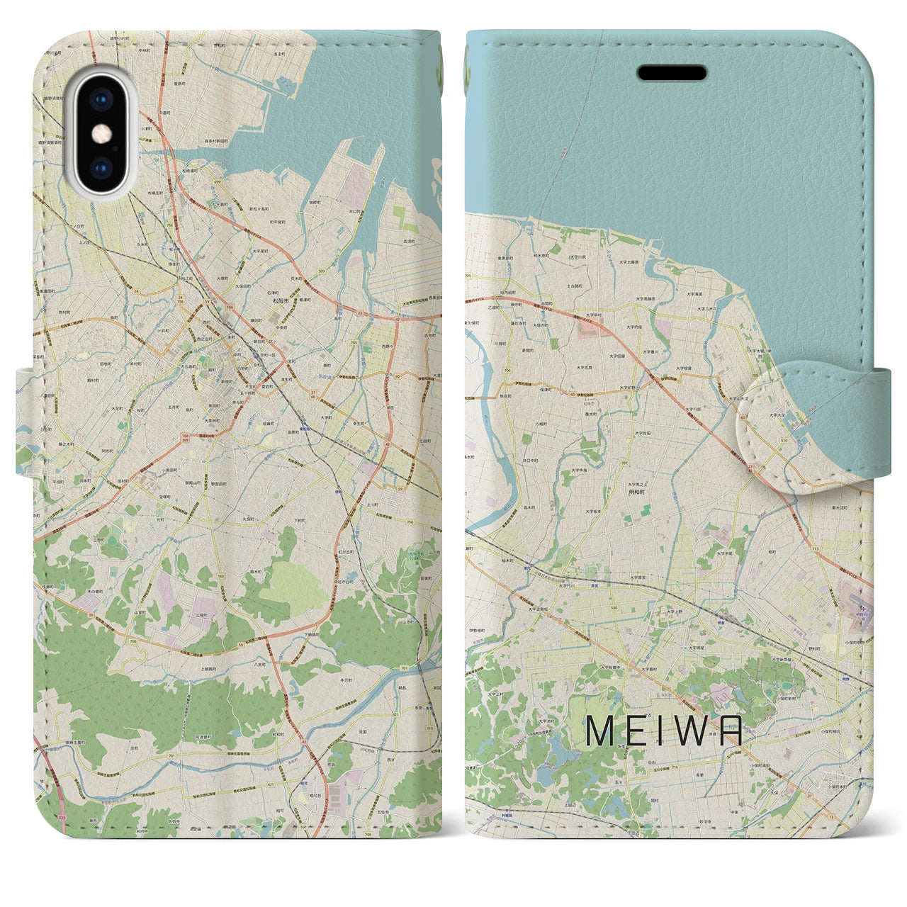 【明和(三重県)】地図柄iPhoneケース(手帳タイプ)ナチュラル・iPhone XS Max 用