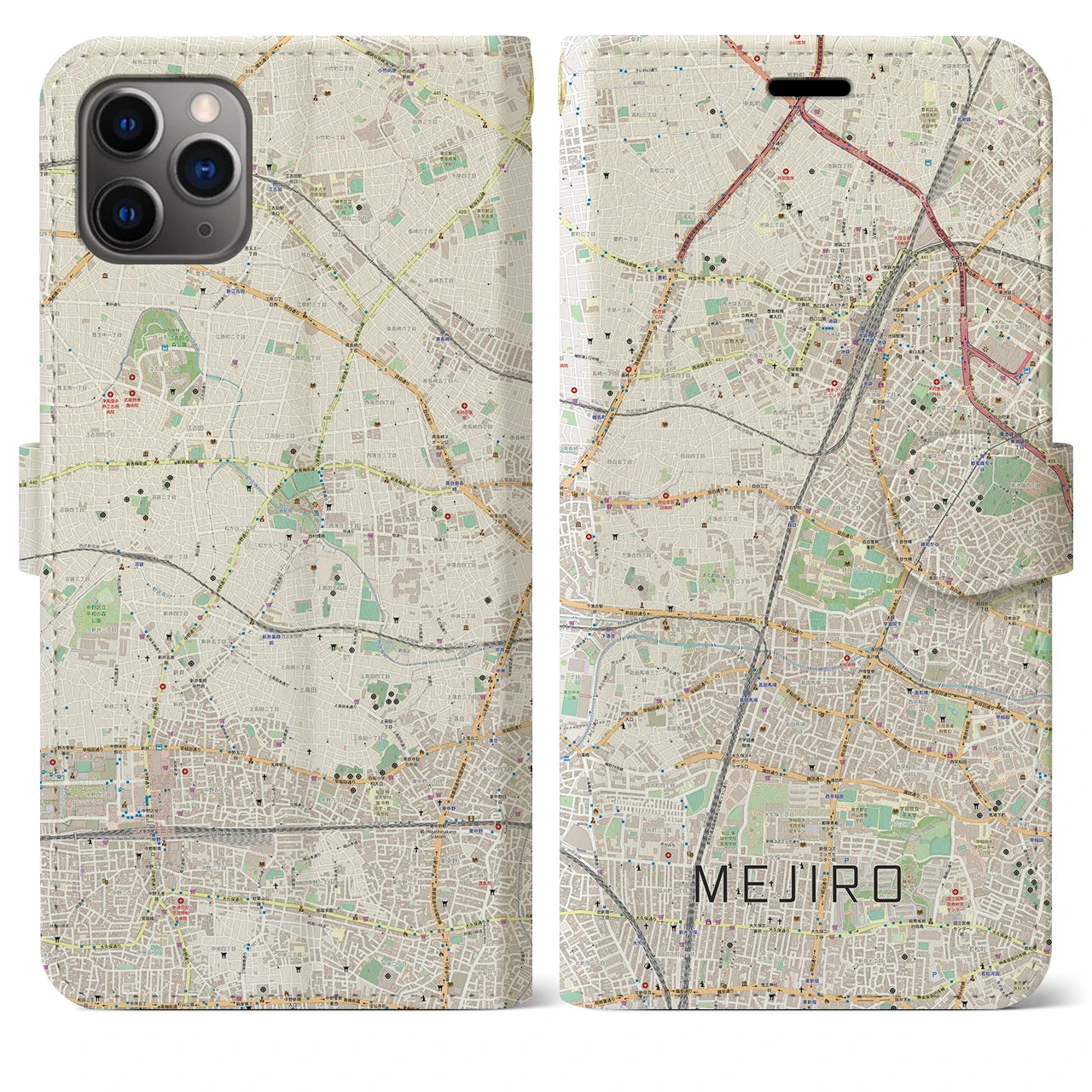 【目白(東京都)】地図柄iPhoneケース(手帳タイプ)ナチュラル・iPhone 11 Pro Max 用